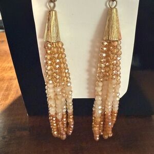 Elegant Gold and Cream Beaded Earrings